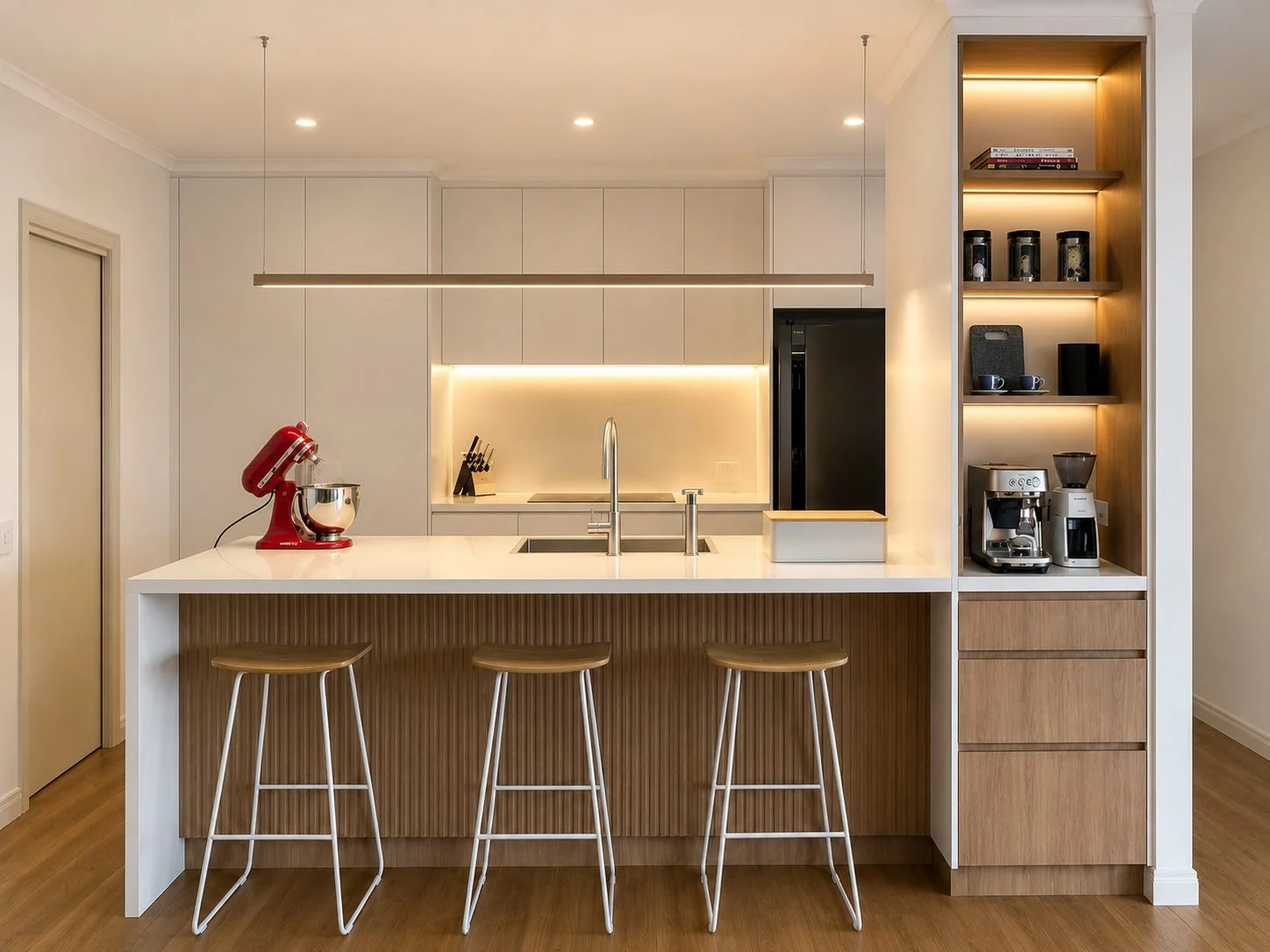 apartment kitchen renovation with fluted island sydney